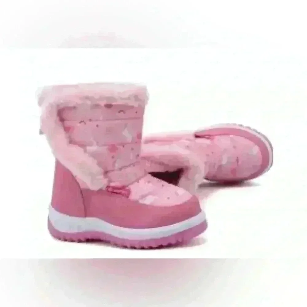 Unbranded Unicorn Snow Boots Kids Size 7 Toddler Pink Excellent Faux Fur Trim